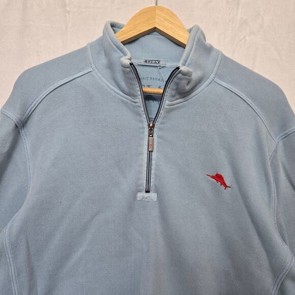 Tommy Bahama Mens Prep Antigua Cove Quarter Zip Pullover Sweatshirt L Light Blue - Picture 2 of 11